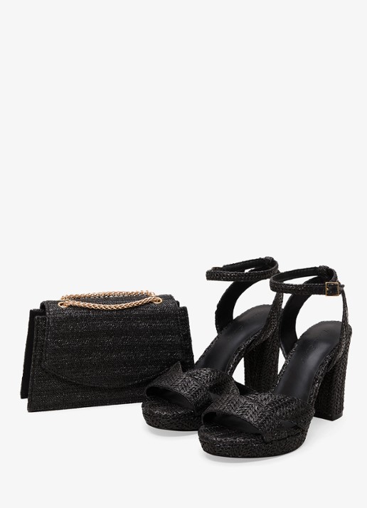Phase Eight Clutch van raffia - detail 6 zwart