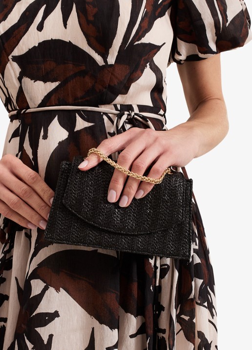 Phase Eight Clutch van raffia - voorkant 2 zwart