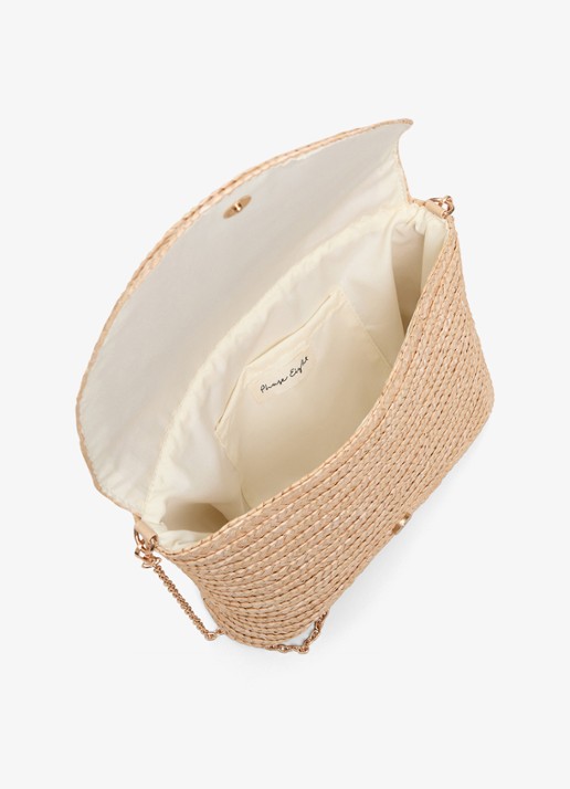 Phase Eight Clutch van raffia - achterkant 8 camel