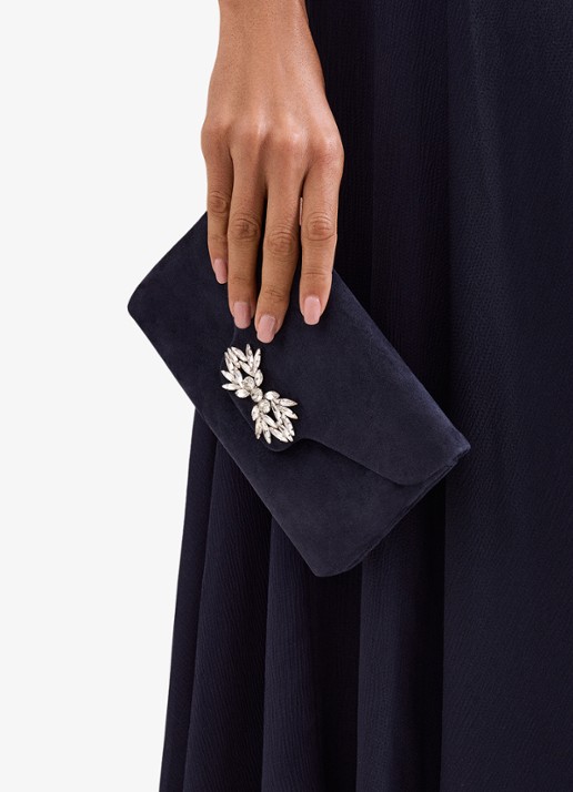 Phase Eight Clutch van suède - detail 6 donkerblauw