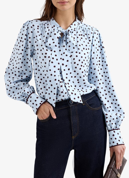 Phase Eight Coco blouse met stippenprint - detail 4 donkerblauw