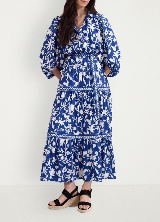 Phase Eight Coralie maxi jurk met bloemenprint - voorkant 8 donkerblauw
