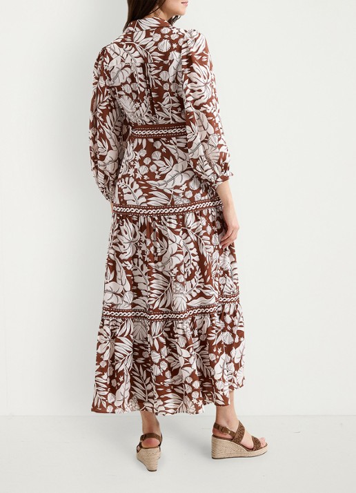 Phase Eight Coralie midi tuniekjurk met print en steekzakken - achterkant donkerbruin