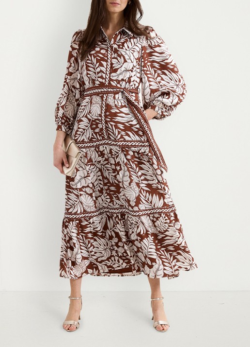 Phase Eight Coralie midi tuniekjurk met print en steekzakken - detail 7 donkerbruin