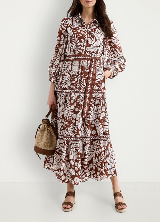 Phase Eight Coralie midi tuniekjurk met print en steekzakken - voorkant 3 donkerbruin