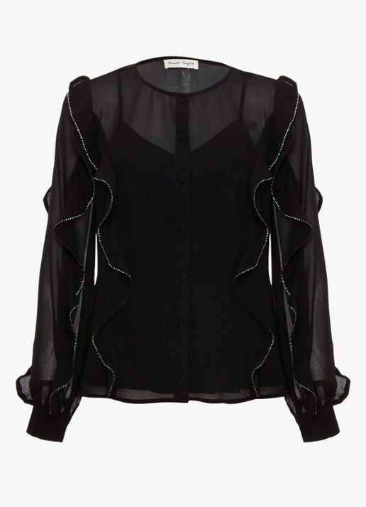 Phase Eight Cordelia semi-transparante blouse met ruches - voorkant 3 zwart