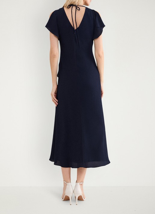 Phase Eight Cosette midi jurk met franjes - achterkant donkerblauw