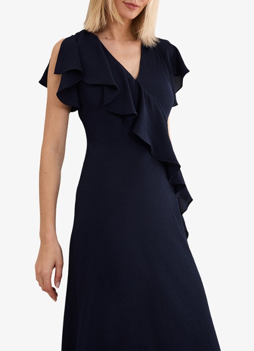 Phase Eight Cosette midi jurk met franjes - detail 4 donkerblauw