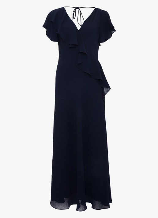 Phase Eight Cosette midi jurk met franjes - voorkant 2 donkerblauw