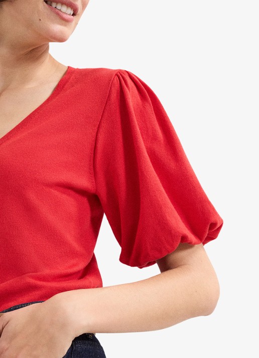 Phase Eight Courtney top met pofmouw - detail 3 koraalrood