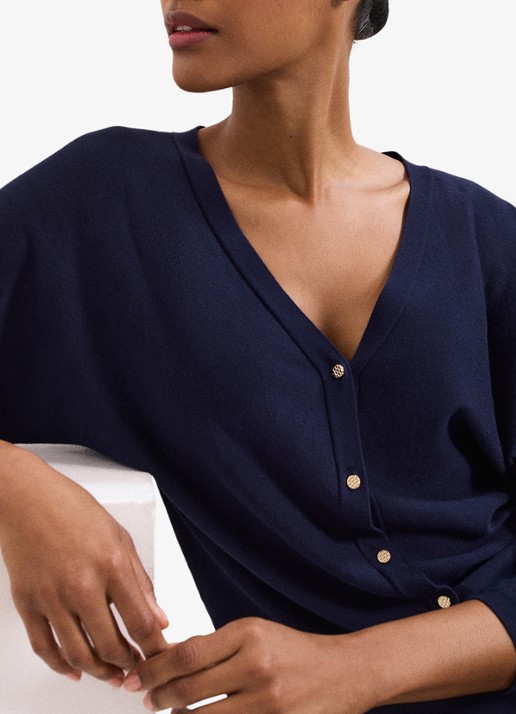 Phase Eight Cristine fijngebreid vest met vleermuismouw - detail 5 donkerblauw