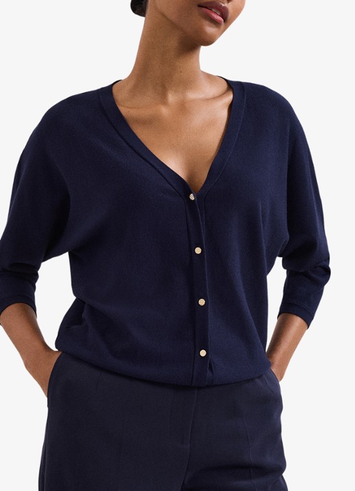 Phase Eight Cristine fijngebreid vest met vleermuismouw - voorkant 2 donkerblauw