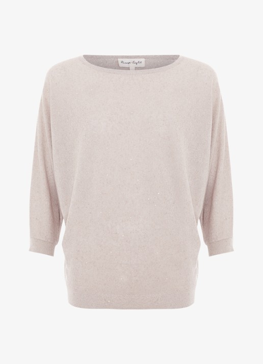 Phase Eight Cristine fijngebreide trui met pailletten - voorkant 7 beige