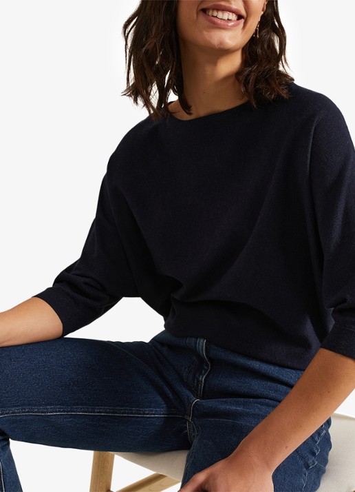 Phase Eight Cristine fijngebreide trui met stretch - detail 5 donkerblauw