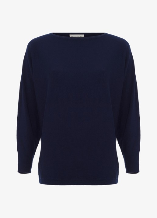 Phase Eight Cristine fijngebreide trui met vleermuismouw - voorkant 6 donkerblauw