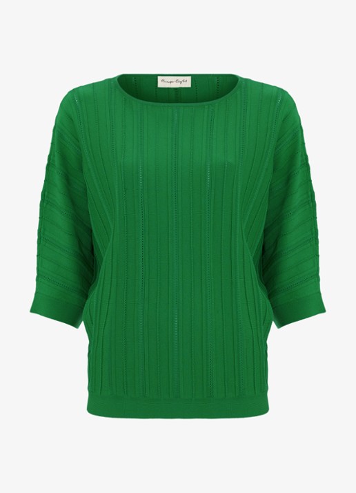 Phase Eight Cristine ribgebreide trui met ronde hals - voorkant groen