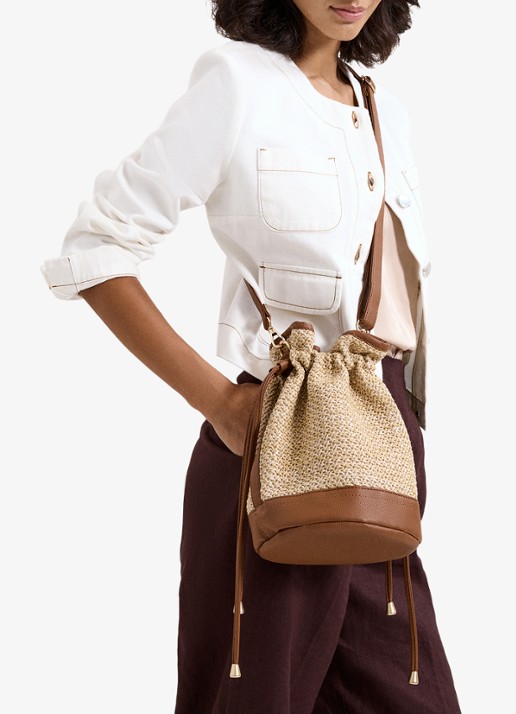 Phase Eight Crossbodytas met gevlochten detail en afneembare schouderriem - voorkant 2 beige