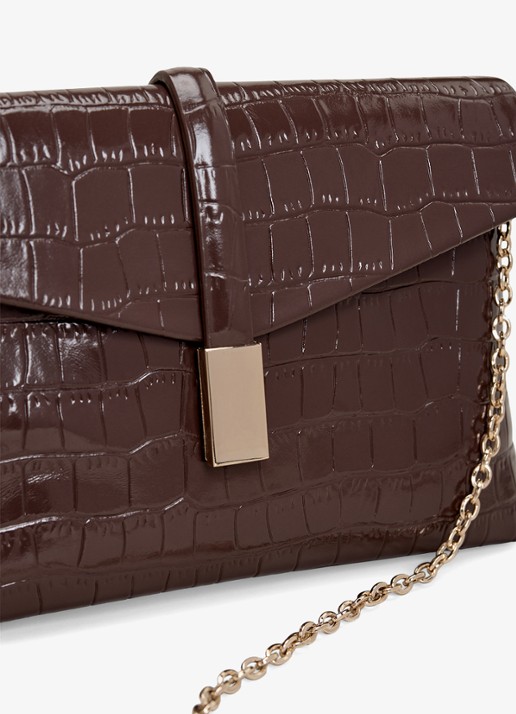 Phase Eight Crossbodytas van leer met crocostructuur - detail donkerbruin
