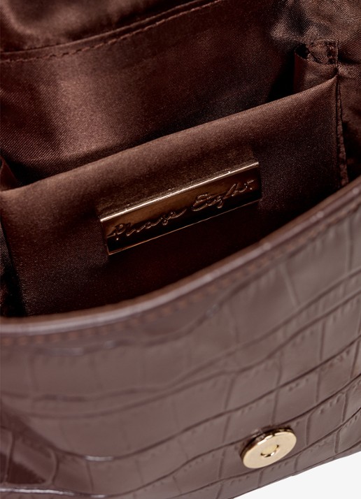 Phase Eight Crossbodytas van leer met crocostructuur - detail 2 donkerbruin