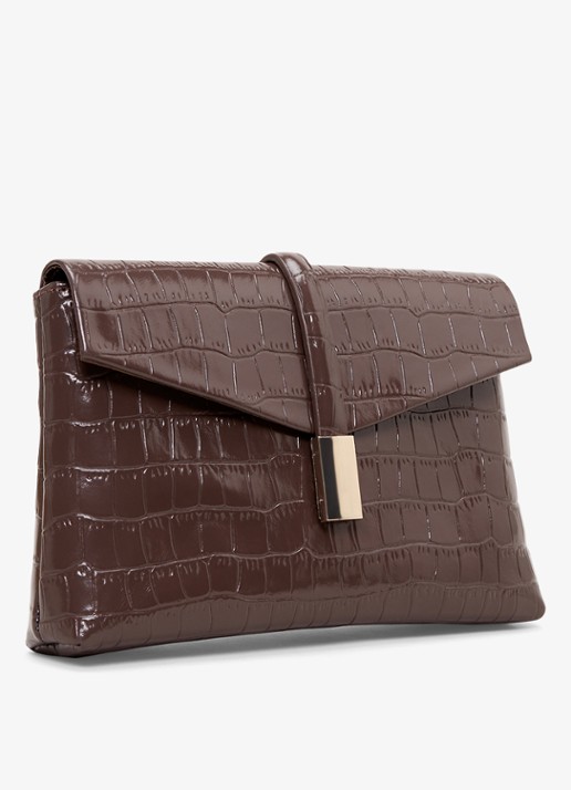 Phase Eight Crossbodytas van leer met crocostructuur - detail 3 donkerbruin