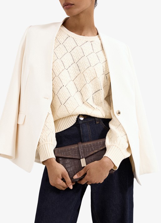 Phase Eight Crossbodytas van leer met crocostructuur - voorkant 6 donkerbruin