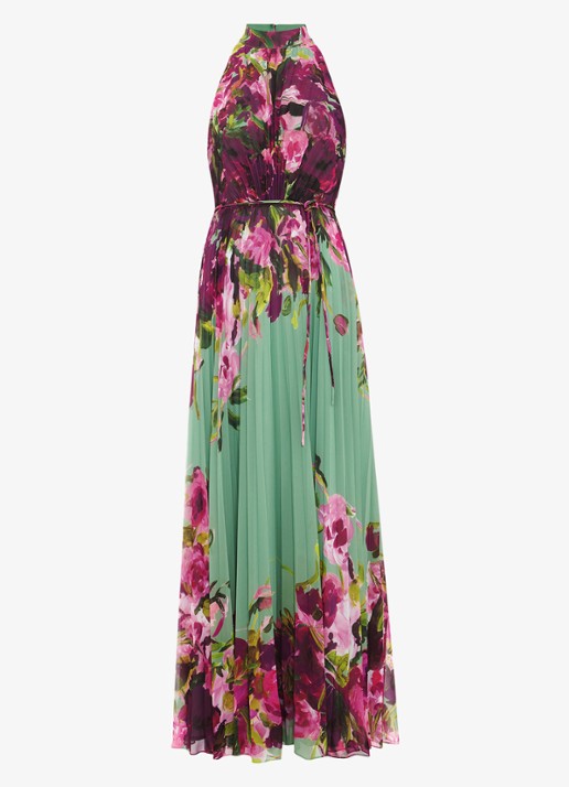 Phase Eight Dahlia maxi jurk met bloemenprint - voorkant donkerroze