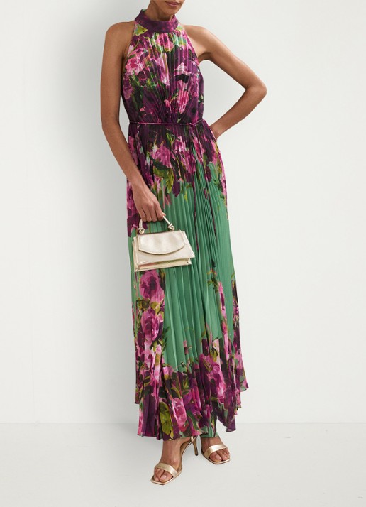 Phase Eight Dahlia maxi jurk met bloemenprint - voorkant 2 donkerroze