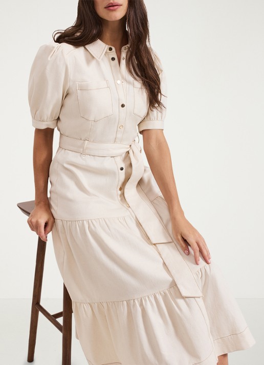 Phase Eight Danah midi blousejurk met strikceintuur - detail 5 beige