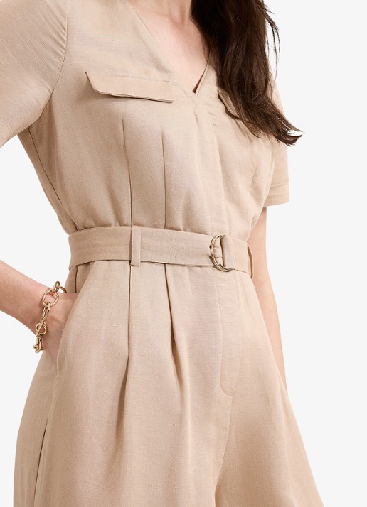 Phase Eight Daniela loose fit jumpsuit met strikceintuur - detail 3 beige