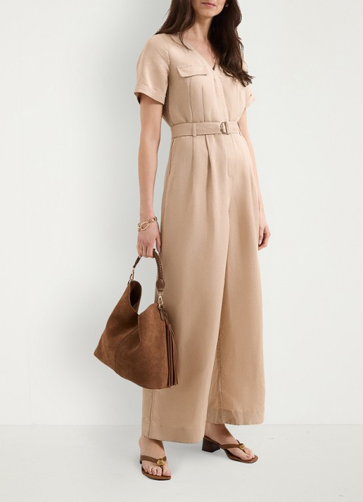 Phase Eight Daniela loose fit jumpsuit met strikceintuur - voorkant 8 beige
