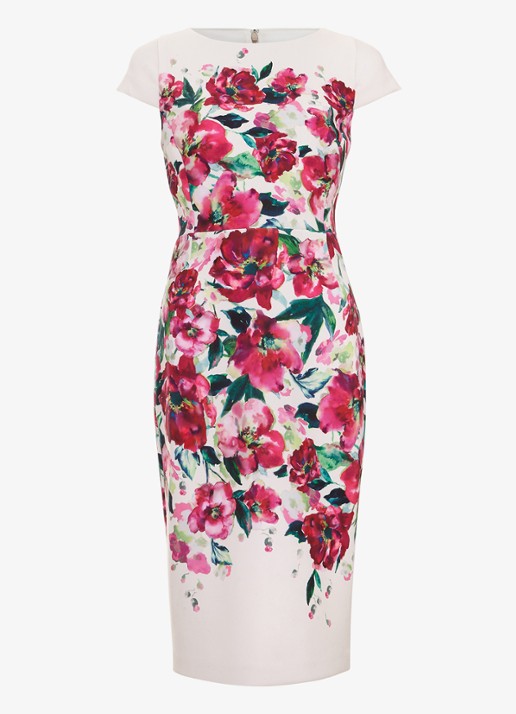 Phase Eight Dannas midi jurk met bloemenprint - voorkant 7 roze