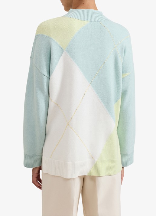 Phase Eight Darla fijngebreide trui met colour blocking - achterkant 3 lichtblauw