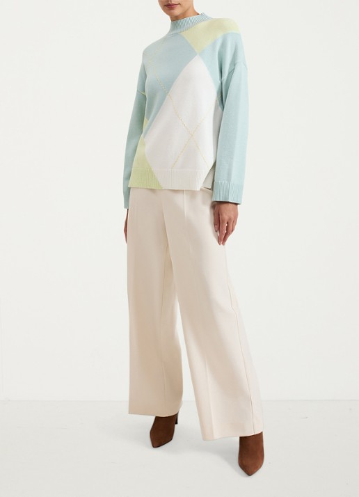 Phase Eight Darla fijngebreide trui met colour blocking - voorkant 2 lichtblauw