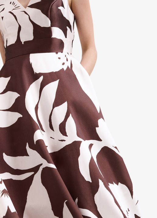 Phase Eight Delicia midi jurk met bloemenprint - detail 5 chocoladebruin