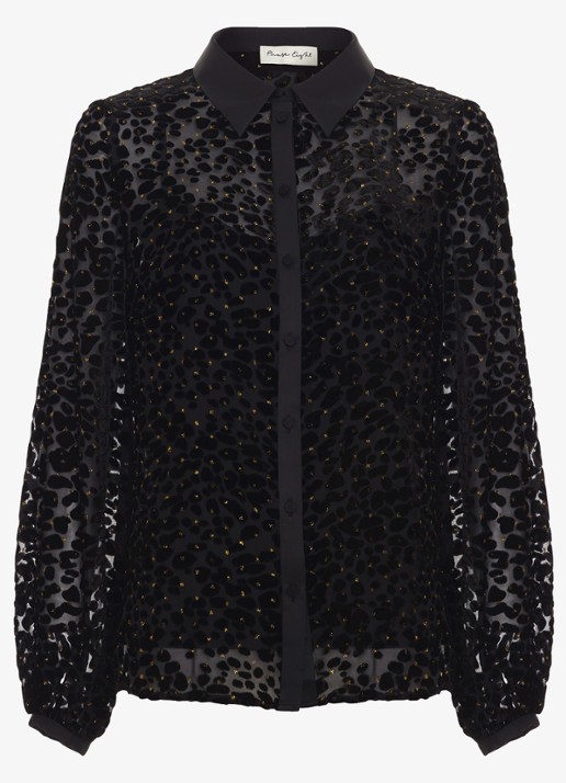 Phase Eight Della semi-transparante blouse met flockprint - voorkant 7 zwart