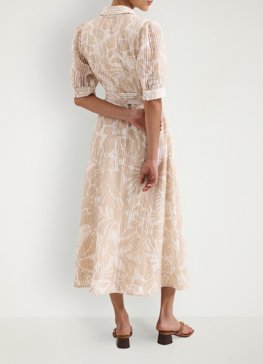 Phase Eight Delphine midi blousejurk met print en pofmouw - achterkant creme
