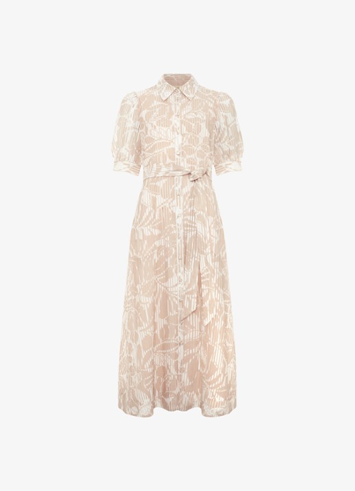 Phase Eight Delphine midi blousejurk met print en pofmouw - voorkant 7 creme