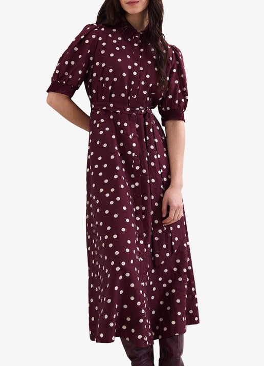 Phase Eight Delphine midi blousejurk met stippenprint en strikceintuur