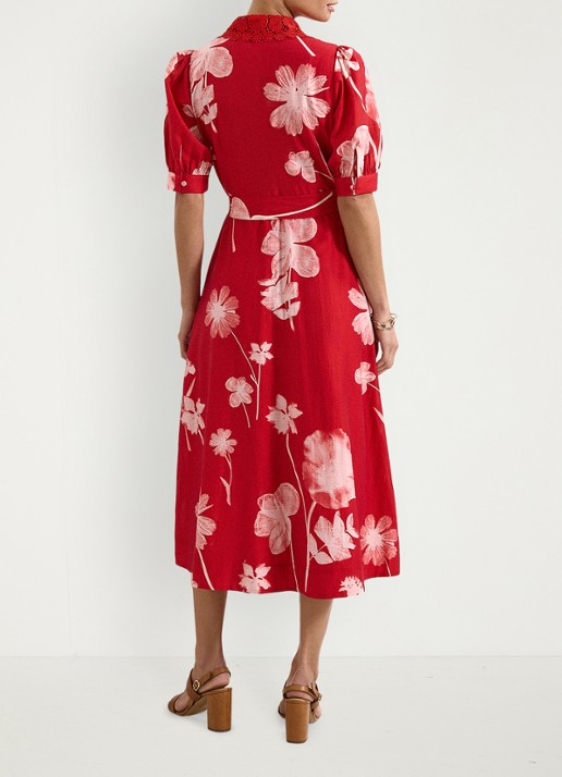 Phase Eight Delphine midi jurk met bloemenprint - achterkant rood