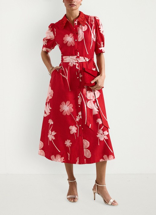 Phase Eight Delphine midi jurk met bloemenprint - detail 5 rood