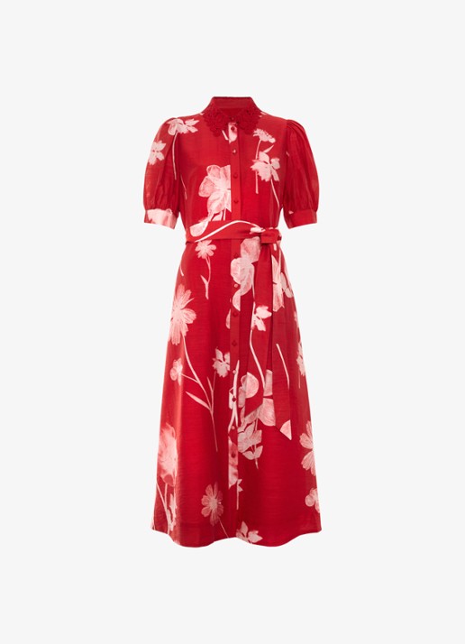 Phase Eight Delphine midi jurk met bloemenprint - voorkant 7 rood