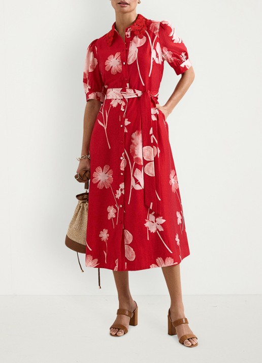 Phase Eight Delphine midi jurk met bloemenprint - voorkant 8 rood
