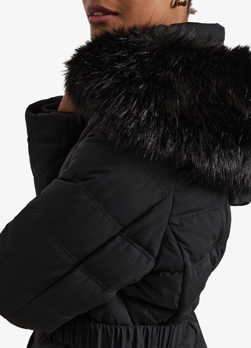 Phase Eight Dixie gewatteerde jas met afneembare capuchon en ceintuur - detail 5 zwart