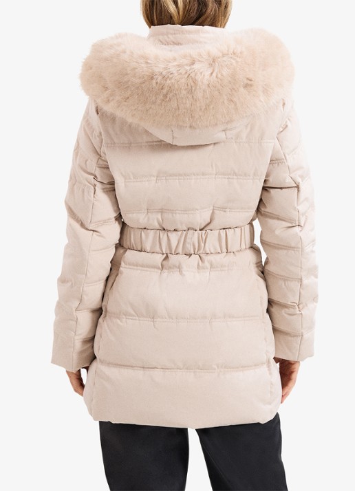 Phase Eight Dixie puffer jas met afneembare imitatiebontkraag - achterkant 8 gebroken wit