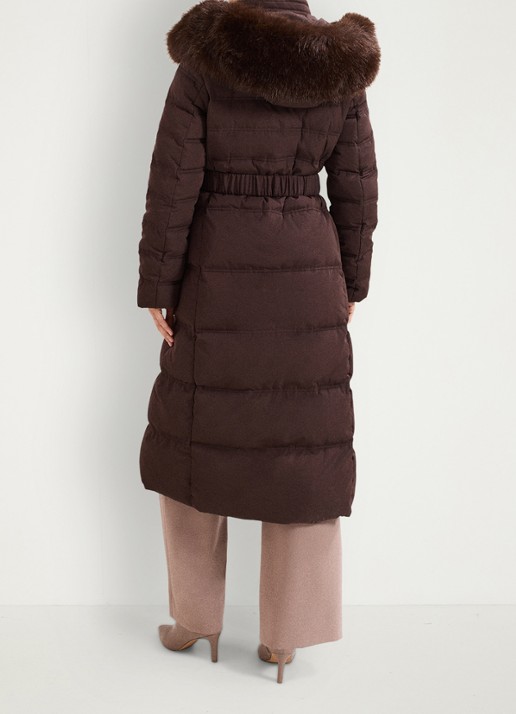 Phase Eight Dixie puffer jas met afneembare imitatiebontkraag - achterkant 8 donkerbruin