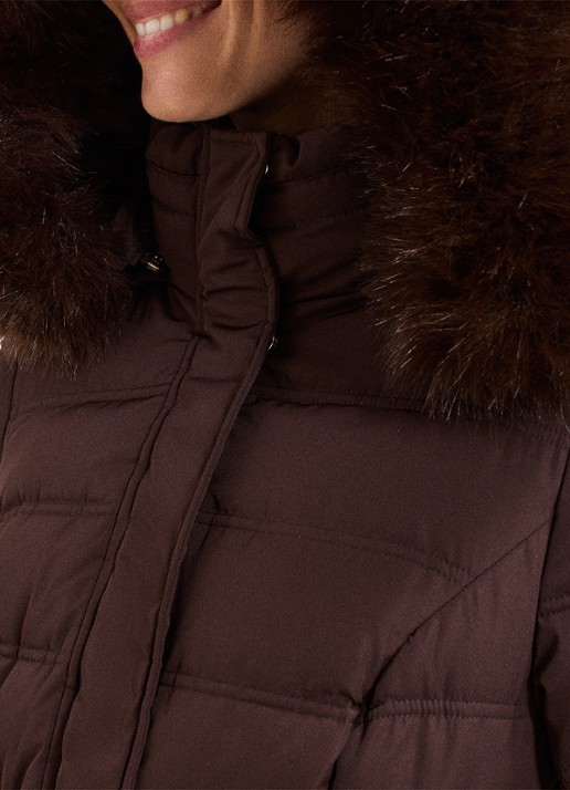 Phase Eight Dixie puffer jas met afneembare imitatiebontkraag - detail 5 donkerbruin