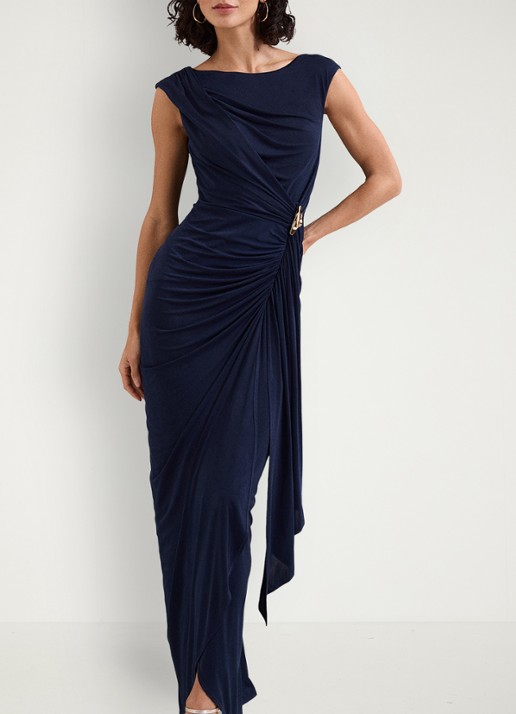 Phase Eight Donna maxi jurk met gedrapeerd detail - voorkant 2 donkerblauw