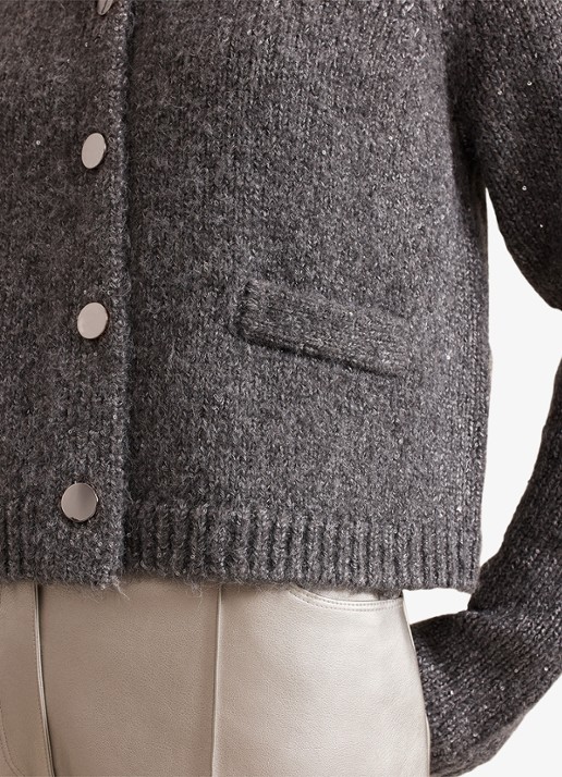 Phase Eight Eden fijngebreid vest met pailletten - detail 4 grijs