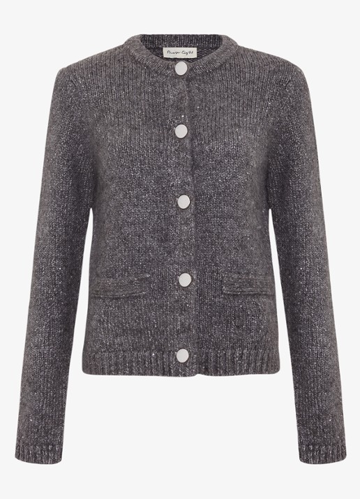 Phase Eight Eden fijngebreid vest met pailletten - voorkant grijs