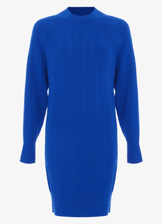 Phase Eight Eleana grofgebreide midi trui-jurk met vleermuismouw - voorkant donkerblauw